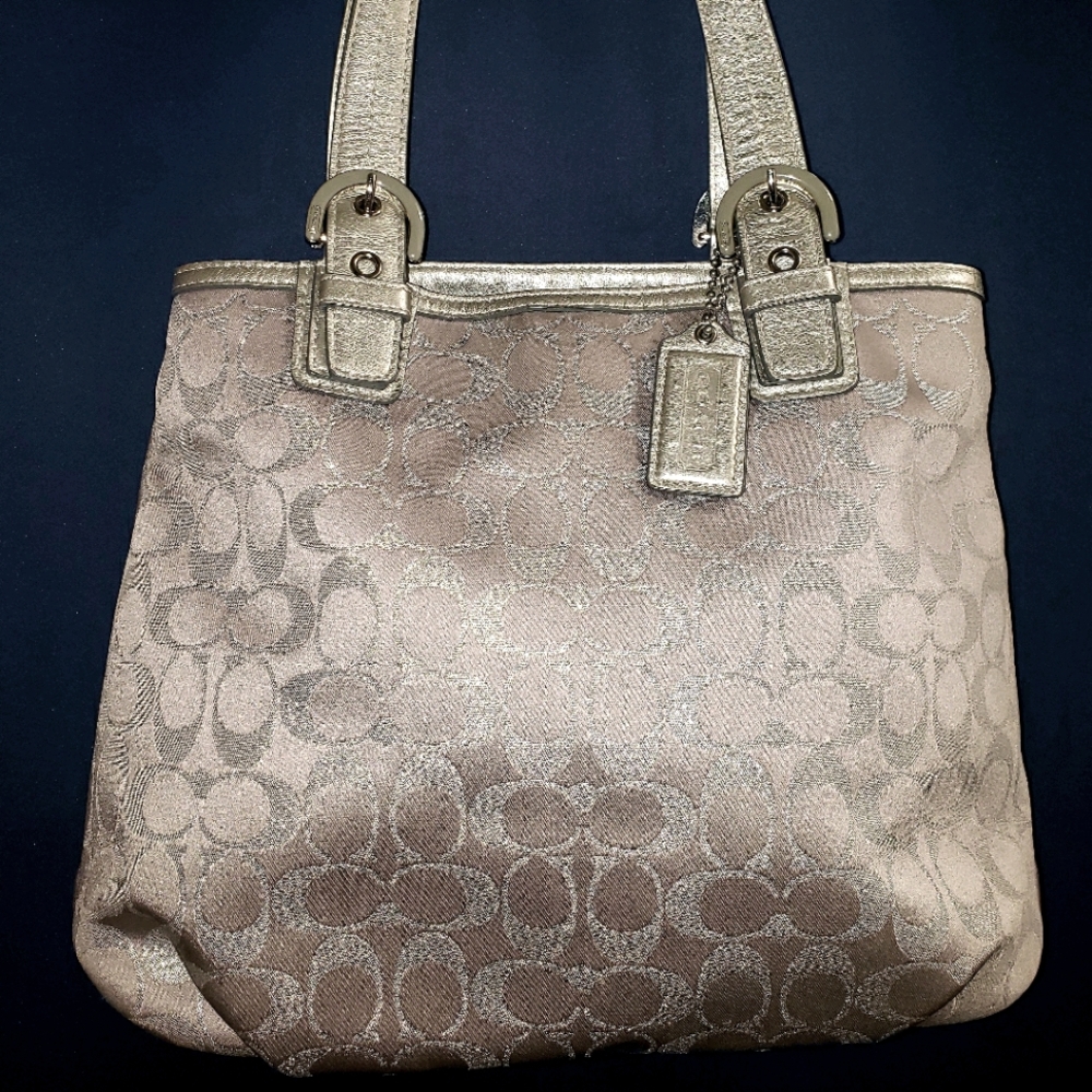 RARE!New 𝐂𝐎𝐀𝐂𝐇 Signature Print Silver Handbag